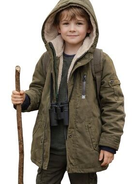 Boden Boys Olive Green Kids Sherpa-Lined Hooded Jacket Size 9-10Y